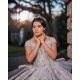 Silver Quinceanera Dress V Neck Vestidos De 15 Anos Off Shoulder Girls Sweet 16 Dresses Sequin Lace Appliques 2024 Wear Pageant