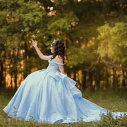 Sweetheart Neck Sky Blue Quince Dress Sequin Wear Pageant Off Shoulder Sweet 15 Gowns Birthday Party Dresses