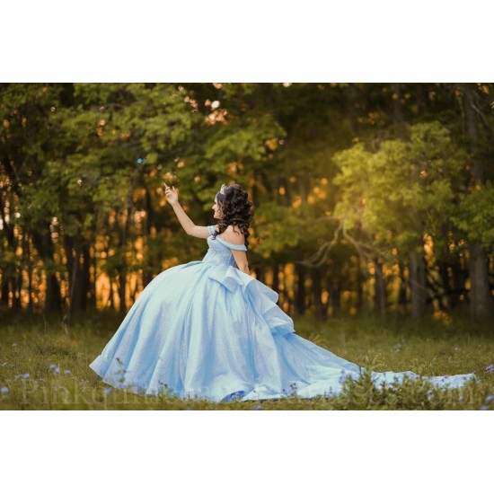 Sweetheart Neck Sky Blue Quince Dress Sequin Wear Pageant Off Shoulder Sweet 15 Gowns Birthday Party Dresses