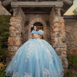 Sweetheart Neck Sky Blue Quince Dress Girls Sweet 16 Dresses Lace Appliques 2024 Wear Pageant Off Shoulder Vestidos De 15 Anos With Bow