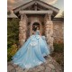 Sweetheart Neck Sky Blue Quince Dress Girls Sweet 16 Dresses Lace Appliques 2024 Wear Pageant Off Shoulder Vestidos De 15 Anos With Bow