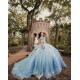 Sweetheart Neck Sky Blue Quince Dress Girls Sweet 16 Dresses Lace Appliques 2024 Wear Pageant Off Shoulder Vestidos De 15 Anos With Bow