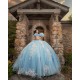 Sweetheart Neck Sky Blue Quince Dress Girls Sweet 16 Dresses Lace Appliques 2024 Wear Pageant Off Shoulder Vestidos De 15 Anos With Bow