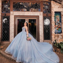 Sky Blue Quinceanera Dress Sweetheart Neck Girls Sweet 16 Dresses Pearl 2024 Wear Pageant Sleeveless Vestidos De 15 Anos