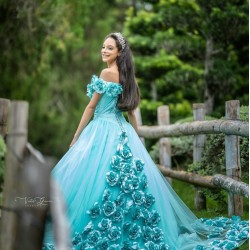 Off Shoulder Aqua Quinceanera Dress Wear Pageant 3D Flowers Vestidos De 15 Anos Sweetheart Neck Birthday Party Dresses