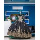 Cape Sleeve Vestidos De 15 Anos Black Quince Dress Sequin Lace Appliques Wear Pageant Sweetheart Neck Girls Sweet 16 Dresses