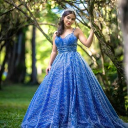 Spaghetti Strap Blue Quince Dress Sequin Girls Sweet 16 Dresses Sweetheart Vestidos De 15 Anos Sleeveless Wear Pageant