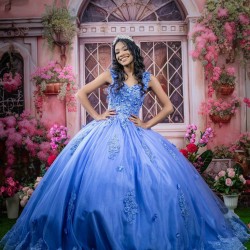 Sleeveless Blue Quinceanera Dress Lace Appliques Vestidos De 15 Anos Wear Pageant Sweetheart Neck Girls Sweet 16 Dresses