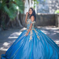 Sweetheart Neck Blue Quinceanera Dress Off Shoulder Sweet 15 Gowns 2024 Ball Gown Princess Dresses Lace Appliques Birthday Party Robe