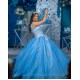 Sleeveless Blue Quinceanera Dress Wear Pageant Lace Appliques Vestidos De 15 Anos Pearl V Neck Birthday Party Dresses