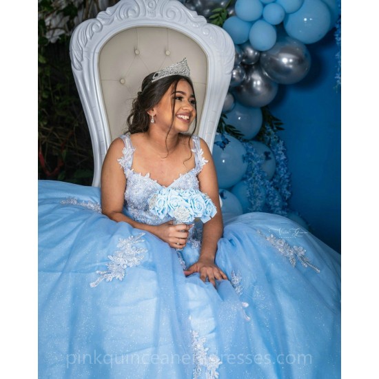 Sleeveless Blue Quinceanera Dress Wear Pageant Lace Appliques Vestidos De 15 Anos Pearl V Neck Birthday Party Dresses