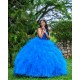 Sleeveless Blue Quinceanera Dress Wear Pageant Lace Appliques Vestidos De 15 Anos Sequin Ruffled Birthday Party Dresses