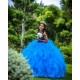 Sleeveless Blue Quinceanera Dress Wear Pageant Lace Appliques Vestidos De 15 Anos Sequin Ruffled Birthday Party Dresses