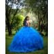 Sleeveless Blue Quinceanera Dress Wear Pageant Lace Appliques Vestidos De 15 Anos Sequin Ruffled Birthday Party Dresses