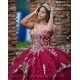 Instagram Gowns Burgundy Quinceanera Dress Gold Lace Appliques Sweetheart Neck Girls Sweet 16 Dresses Sleeveless 15 Birthday Party Robe