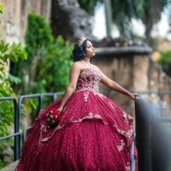 Instagram Gowns Burgundy Quinceanera Dress Gold Lace Appliques Sweetheart Neck Girls Sweet 16 Dresses Sleeveless 15 Birthday Party Robe