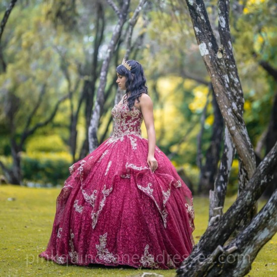 Burgundy Quinceanera Dress Sweetheart Neck Girls Sweet 16 Dresses Sleeveless Vestidos De 15 Anos Lace Appliques Wear Pageant