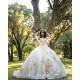 Off Shoulder Champagne Quinceanera Dress Vestidos De 15 Anos 3D Flowers Wear Pageant Sweetheart Neck Girls Sweet 16 Dresses