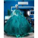 Cape Sleeve Emerald Green Quince Dress Vestidos De 15 Anos 3D Flowers Wear Pageant Sweetheart Neck Girls Sweet 16 Dresses