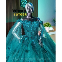 Cape Sleeve Emerald Green Quince Dress Vestidos De 15 Anos 3D Flowers Wear Pageant Sweetheart Neck Girls Sweet 16 Dresses