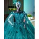 Cape Sleeve Emerald Green Quince Dress Vestidos De 15 Anos 3D Flowers Wear Pageant Sweetheart Neck Girls Sweet 16 Dresses