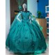 Cape Sleeve Emerald Green Quince Dress Vestidos De 15 Anos 3D Flowers Wear Pageant Sweetheart Neck Girls Sweet 16 Dresses