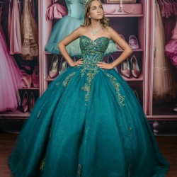 Sleeveless Emerald Green Quince Dress Sequin Girls Sweet 16 Dresses Sweetheart Vestidos De 15 Anos Lace Appliques Wear Pageant