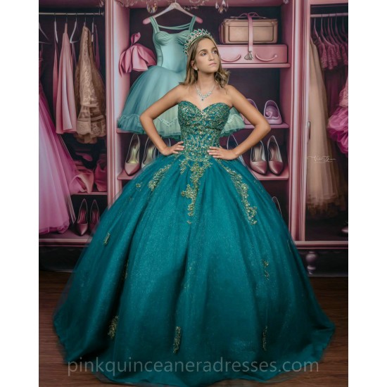 Sleeveless Emerald Green Quince Dress Sequin Girls Sweet 16 Dresses Sweetheart Vestidos De 15 Anos Lace Appliques Wear Pageant