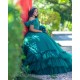 Off Shoulder Emerald Green Quinceanera Dress Sweetheart Neck Girls Sweet 16 Dresses Vestidos De 15 Anos Ruffled Wear Pageant