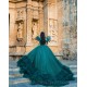 Ruffled Emerald Green Quince Dress Puff Sleeve Vestidos De 15 Anos Lace Appliques Wear Pageant V Neck Girls Sweet 16 Dresses