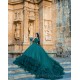 Ruffled Emerald Green Quince Dress Puff Sleeve Vestidos De 15 Anos Lace Appliques Wear Pageant V Neck Girls Sweet 16 Dresses