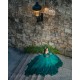 Ruffled Emerald Green Quince Dress Puff Sleeve Vestidos De 15 Anos Lace Appliques Wear Pageant V Neck Girls Sweet 16 Dresses