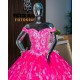 Hot Pink Quince Dress Off Shoulder Vestidos De 15 Anos Sequin Lace Appliques Wear Pageant Sweetheart Neck Girls Sweet 16 Dresses