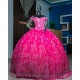 Hot Pink Quince Dress Off Shoulder Vestidos De 15 Anos Sequin Lace Appliques Wear Pageant Sweetheart Neck Girls Sweet 16 Dresses