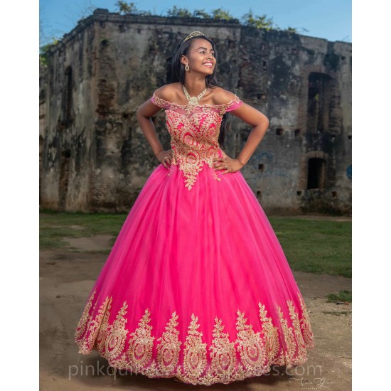 Lace Appliques Hot Pink Quinceanera Dress Vestidos De 15 Anos Wear Pageant