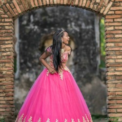 Lace Appliques Hot Pink Quinceanera Dress Vestidos De 15 Anos Wear Pageant