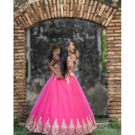 Lace Appliques Hot Pink Quinceanera Dress Vestidos De 15 Anos Wear Pageant