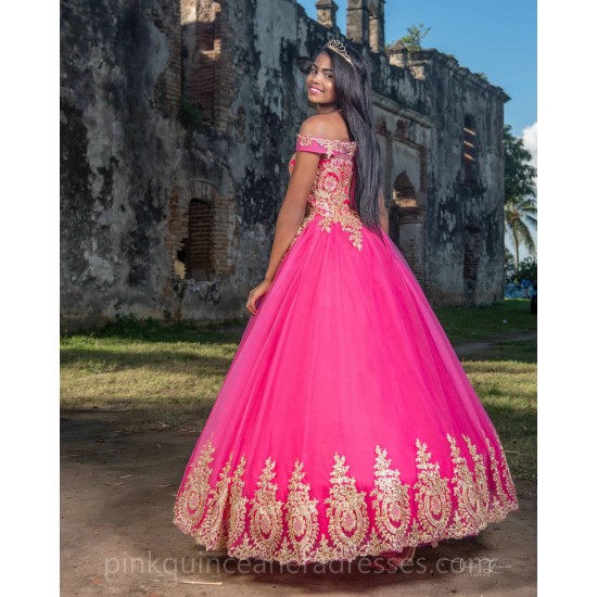 Lace Appliques Hot Pink Quinceanera Dress Vestidos De 15 Anos Wear Pageant