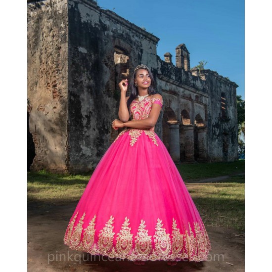 Lace Appliques Hot Pink Quinceanera Dress Vestidos De 15 Anos Wear Pageant