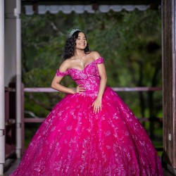 Off Shoulder Hot Pink Quinceanera Dress 2024 Princess Dresses Sweetheart Neck Lace Appliques Birthday Party Robe