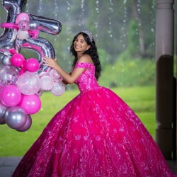 Off Shoulder Hot Pink Quinceanera Dress 2024 Princess Dresses Sweetheart Neck Lace Appliques Birthday Party Robe