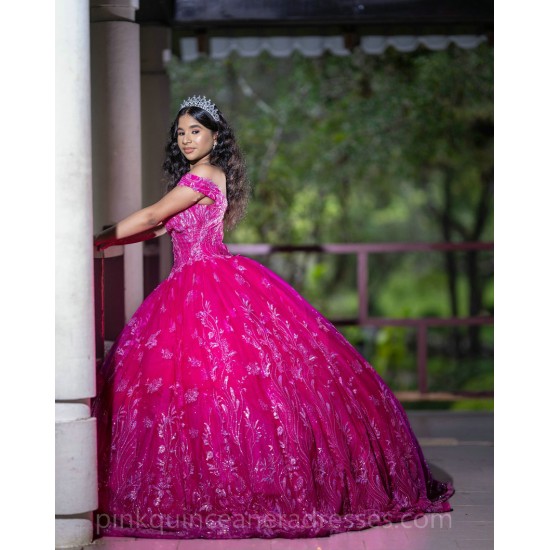 Off Shoulder Hot Pink Quinceanera Dress 2024 Princess Dresses Sweetheart Neck Lace Appliques Birthday Party Robe