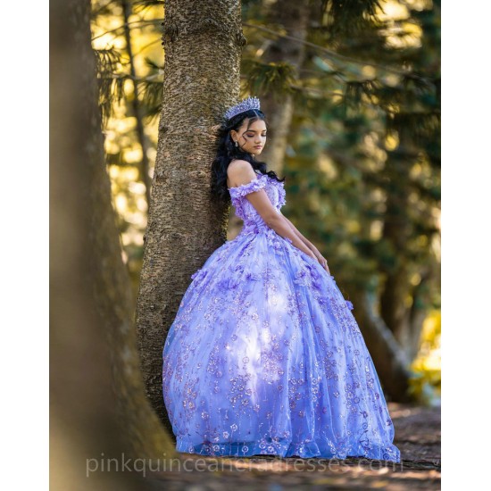 Lavender Quince Dress Off Shoulder Vestidos De 15 Anos 3D Flowers Wear Pageant Sequin Sweetheart Girls Sweet 16 Dresses