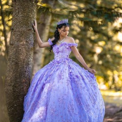 Lavender Quince Dress Off Shoulder Vestidos De 15 Anos 3D Flowers Wear Pageant Sequin Sweetheart Girls Sweet 16 Dresses