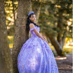 Lavender Quince Dress Off Shoulder Vestidos De 15 Anos 3D Flowers Wear Pageant Sequin Sweetheart Girls Sweet 16 Dresses