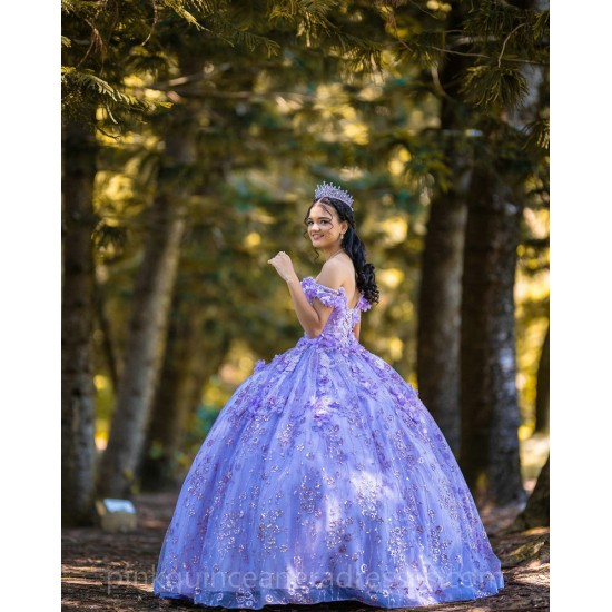 Lavender Quince Dress Off Shoulder Vestidos De 15 Anos 3D Flowers Wear Pageant Sequin Sweetheart Girls Sweet 16 Dresses