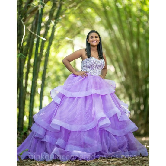 Lilac 2024 Quinceanera Dress Lace Appliques Sleeveless Vestidos De 15 Anos Ruffled Wear Pageant