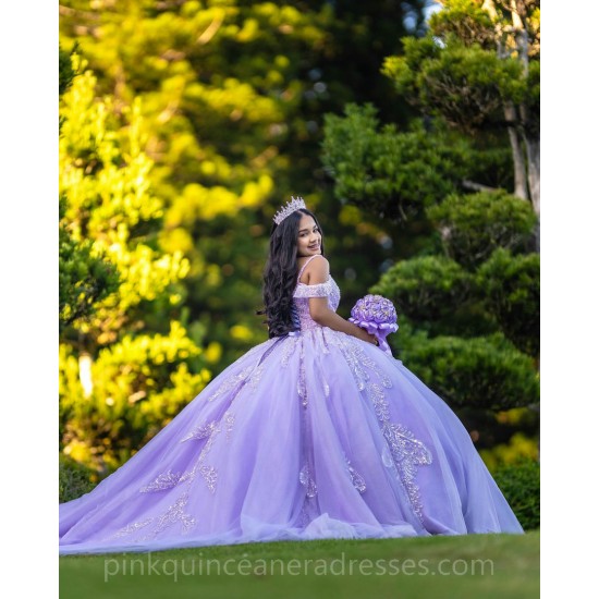 Off Shoulder Lilac Quince Dress Vestidos De 15 Anos Lace Appliques Wear Pageant Sweetheart Neck Girls Sweet 16 Dresses