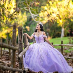 Off Shoulder Lilac Quince Dress Vestidos De 15 Anos Lace Appliques Wear Pageant Sweetheart Neck Girls Sweet 16 Dresses