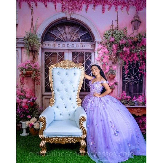 Instagram Gowns Lilac Quinceanera Dress 3D Flowers Sweetheart Neck Girls Sweet 16 Dresses Off Shoulder 15 Birthday Party Robe